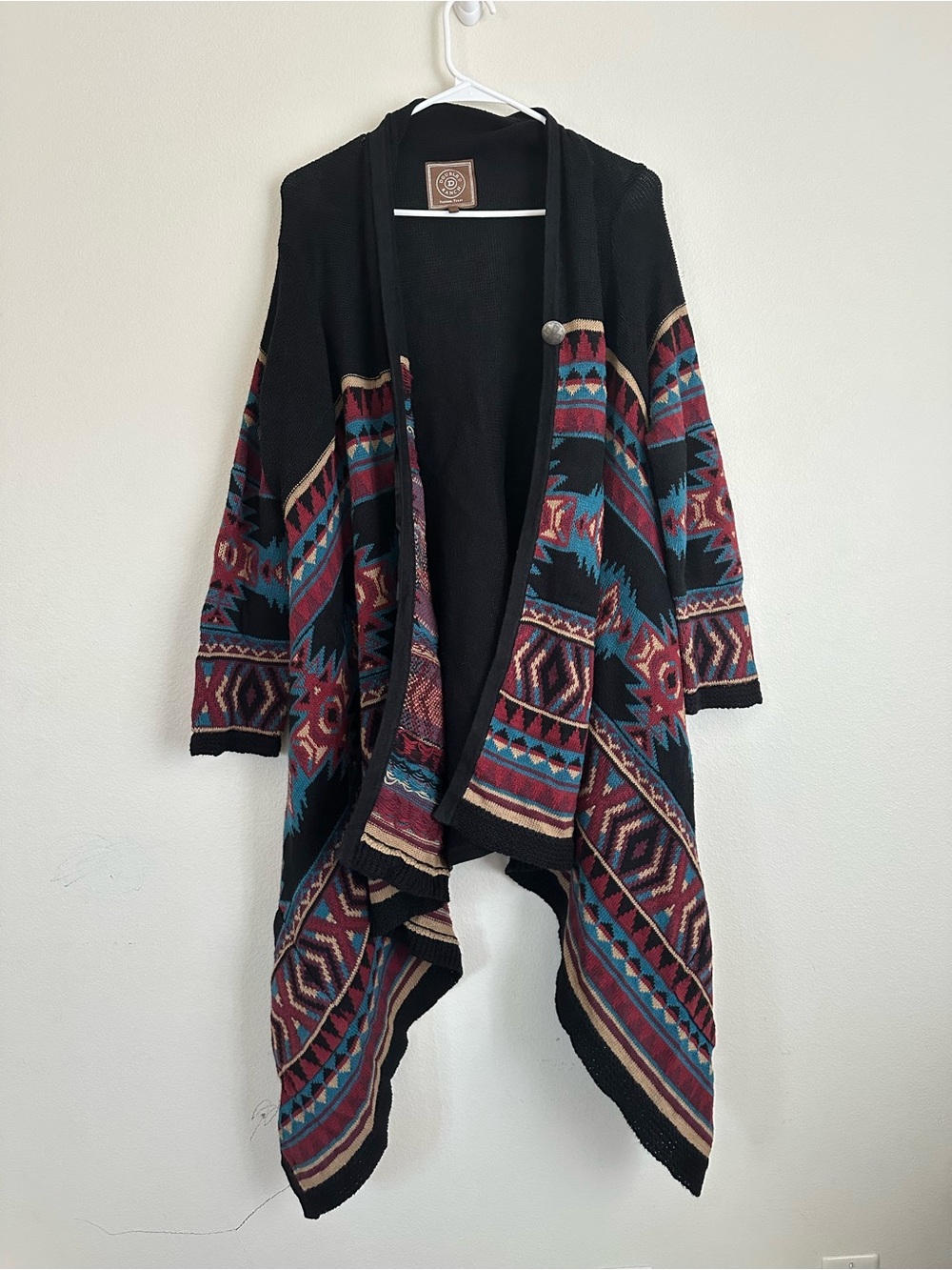 Double D Ranch Open Front Black Aztec Patterned Women's Sweater Cardigan